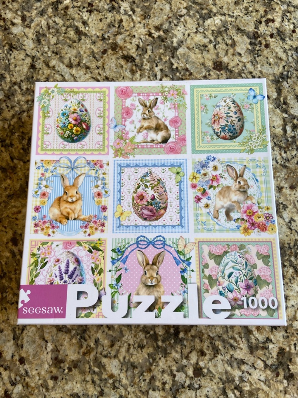 Pastel Bunny & Floral Easter Puzzle 1000-Piece - Pink, Blue, Green